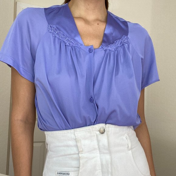 Vintage Periwinkle Button Down Blouse Boho - Picture 9 of 12